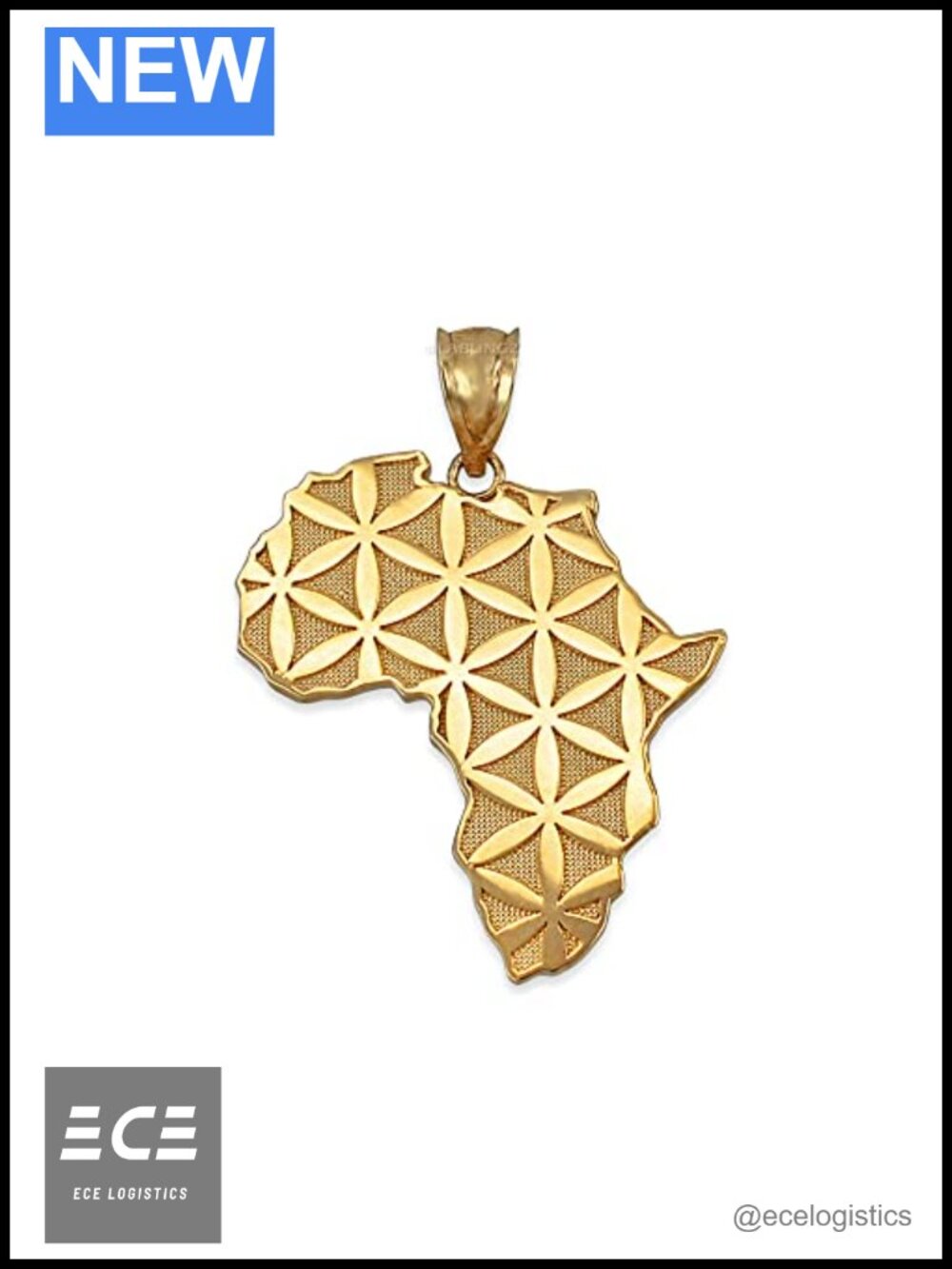 10K Yellow Gold Africa Map Flower of Life Pendant Necklace 18"